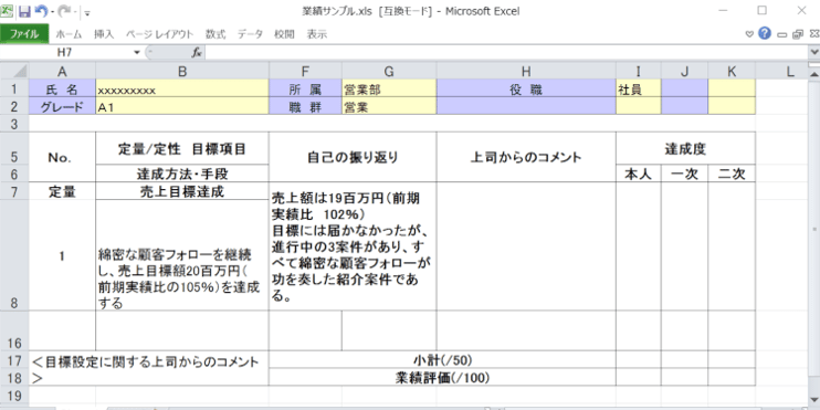 人事評価表の書き方のポイントと記入例1